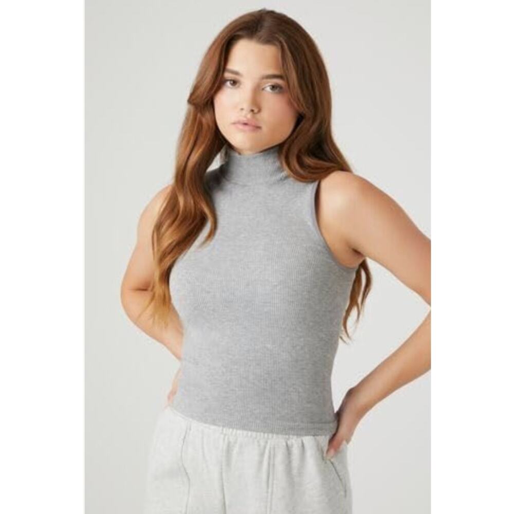 Forever 21 Seamless Sleeveless Mock Neck Top Gray Size S